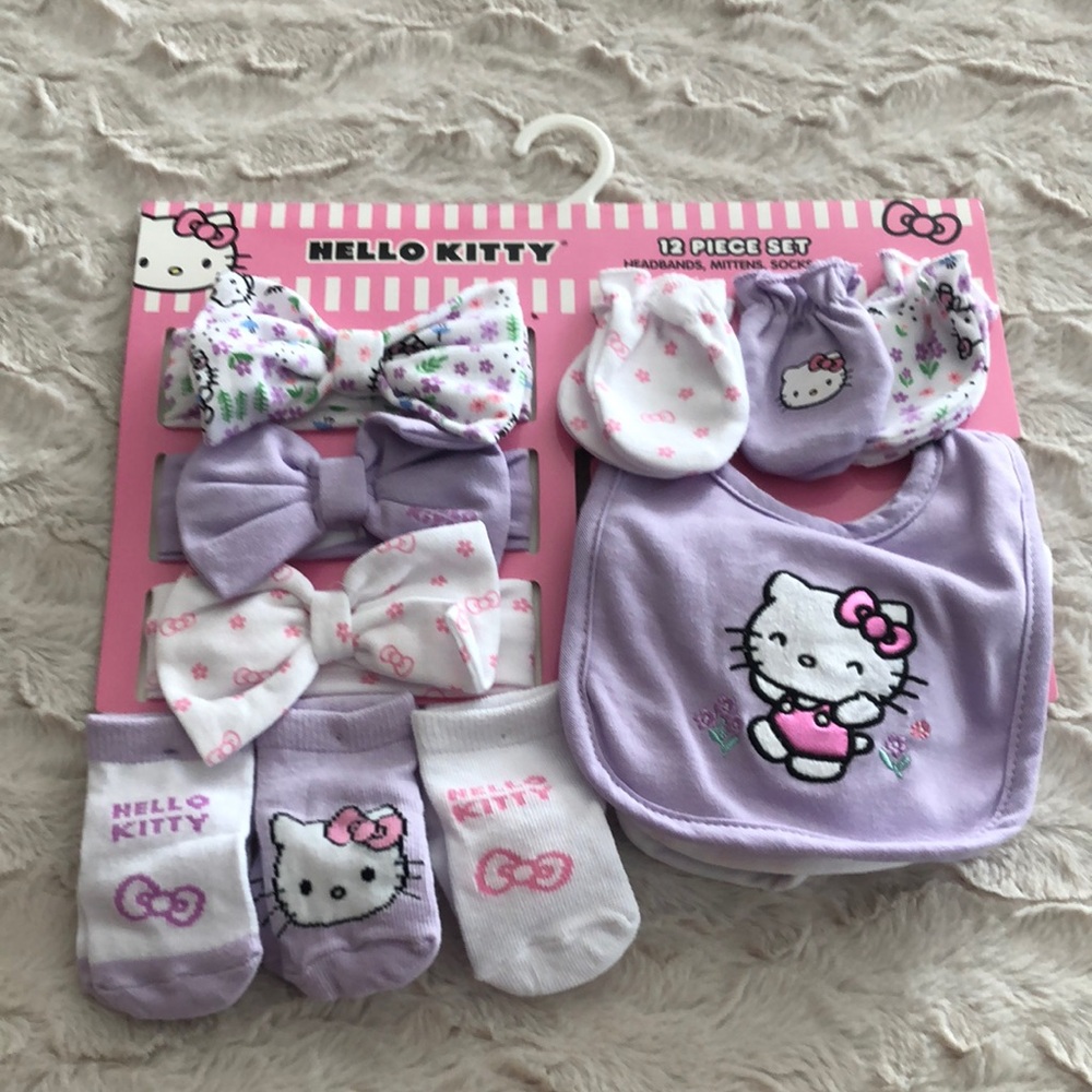Hello Kitty Lavender and Pink Baby Bib & Accessories Set